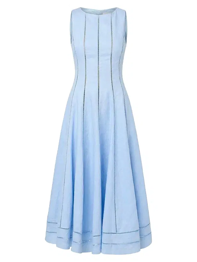 Women's Lark Linen Lattice-Trim Midi-Dress - Sky