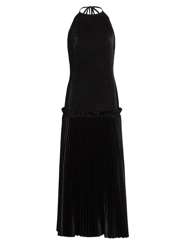 L'Idée Women's La Fete Charlotte Pleated Halterneck Midi-Dress - Noir