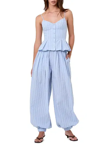 NICHOLAS Women's Liselle Striped Cotton Seersucker Balloon Pants - Blue Multi Stripe | Thumbnail 2 NICHOLAS Women's Liselle Striped Cotton Seersucker Balloon Pants - Blue Multi Stripe | Thumbnail 2