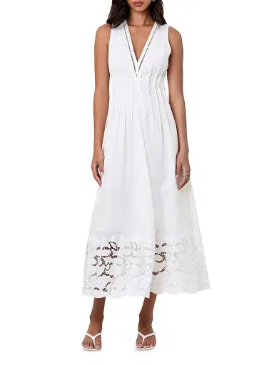 NICHOLAS Women's Stina Broderie Anglaise Trim Linen-Blend Midi-Dress - | Thumbnail 3 NICHOLAS Women's Stina Broderie Anglaise Trim Linen-Blend Midi-Dress - | Thumbnail 3