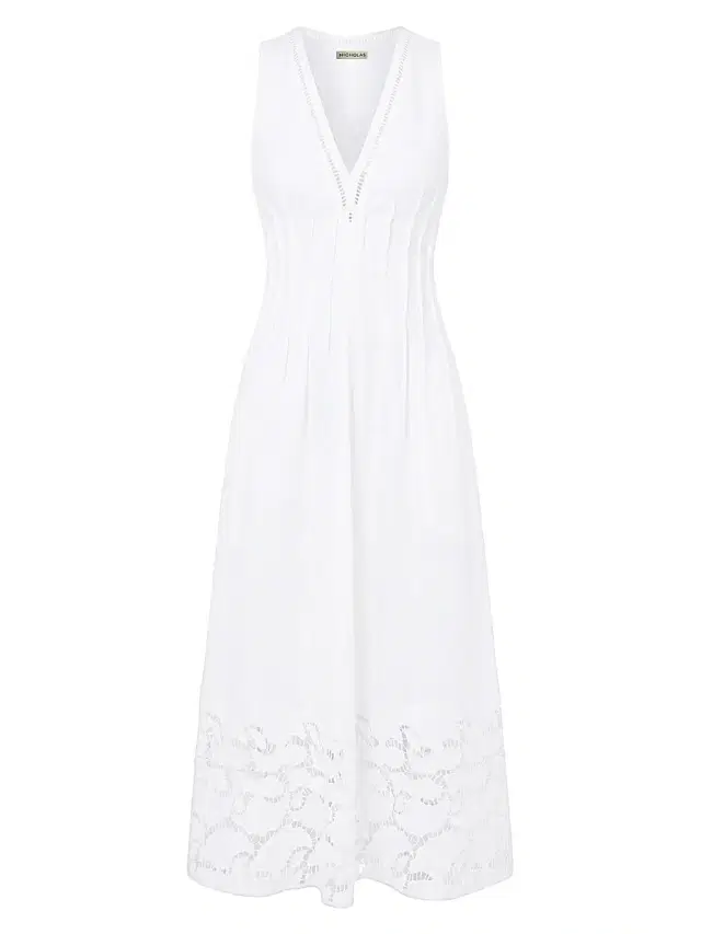 Nicholas the Label Women's Stina Broderie Anglaise Trim Linen-Blend Midi-Dress -