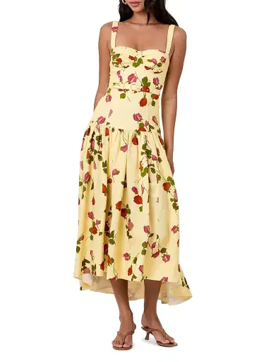 NICHOLAS Women's Drenica Floral Drop-Waist Linen-Blend Midi-Dress - Fallen Roses | Thumbnail 2 NICHOLAS Women's Drenica Floral Drop-Waist Linen-Blend Midi-Dress - Fallen Roses | Thumbnail 2