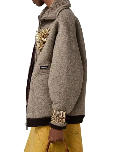 Miu Miu Women's Cotton Fleece Zipper Blouson Jacket | Thumbnail 3 Miu Miu Women's Cotton Fleece Zipper Blouson Jacket | Thumbnail 3