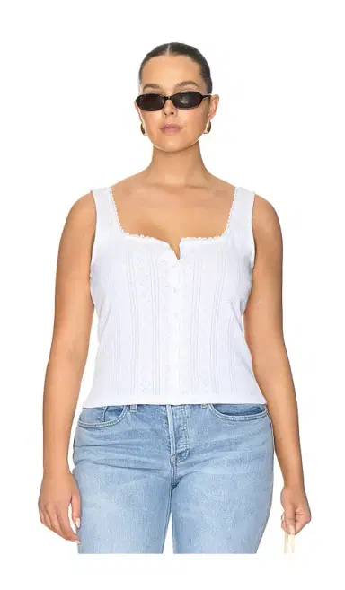 Good American The Pointelle Button Down Tank Top | Thumbnail 2