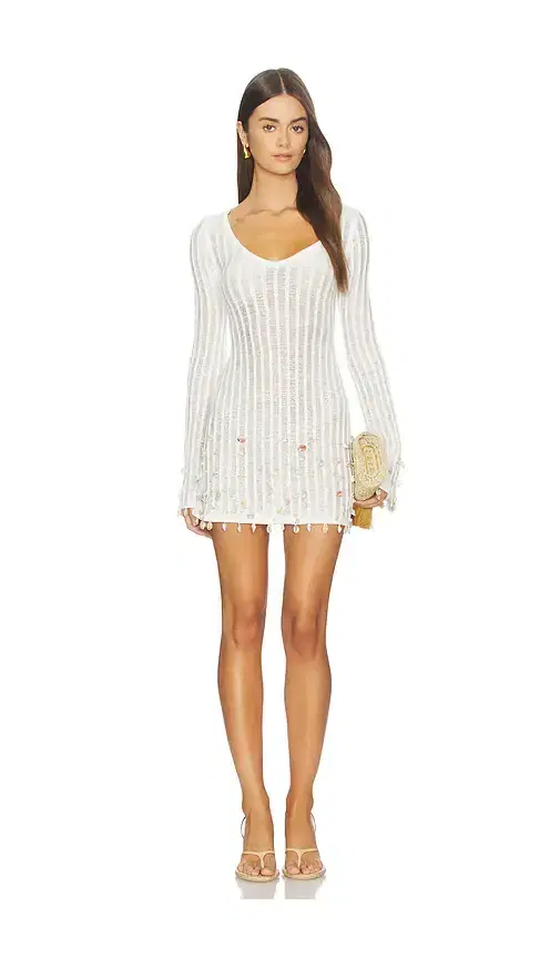 Tularosa Ellisa V Neck Shell Embellished Mini Dress