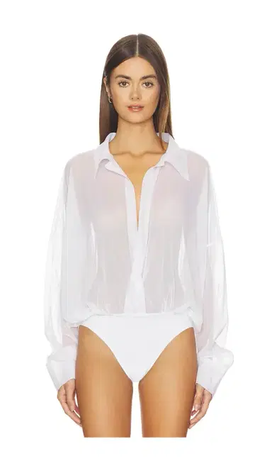 Norma Kamali Super Oversized Boyfriend Shirt Bodysuit | Thumbnail 2 Norma Kamali Super Oversized Boyfriend Shirt Bodysuit | Thumbnail 2