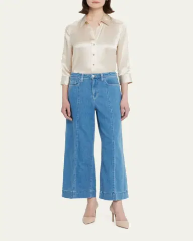 L'AGENCE Dani Silk Satin 3/4-Sleeve Button-Down Blouse | Thumbnail 2