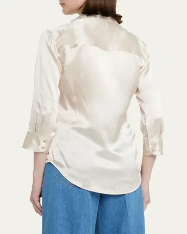 L'AGENCE Dani Silk Satin 3/4-Sleeve Button-Down Blouse | Thumbnail 3