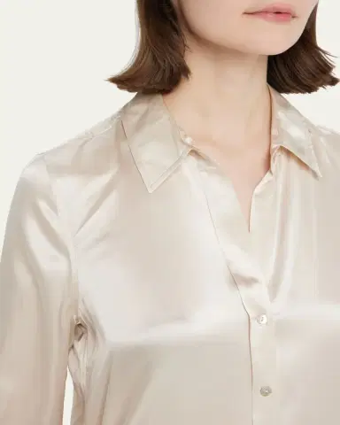 L'AGENCE Dani Silk Satin 3/4-Sleeve Button-Down Blouse | Thumbnail 5