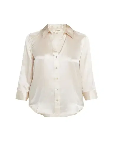 L'AGENCE Dani Silk Satin 3/4-Sleeve Button-Down Blouse | Thumbnail 1