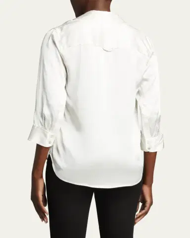 L'AGENCE Dani Silk Satin 3/4-Sleeve Button-Down Blouse | Thumbnail 3