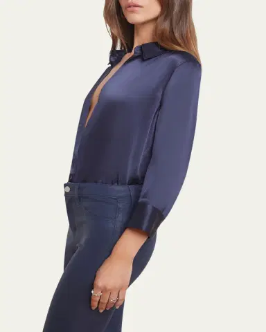 L'AGENCE Dani Silk Satin 3/4-Sleeve Button-Down Blouse | Thumbnail 8