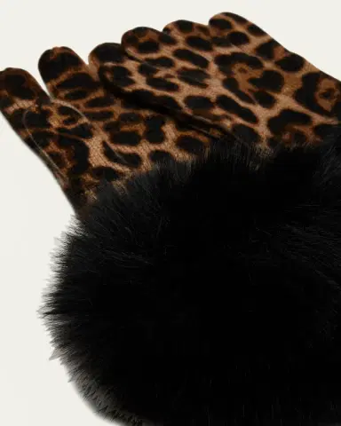 Sofia Cashmere Leopard Print Cashmere Gloves w/ Faux Fur Cuffs | Thumbnail 2 Sofia Cashmere Leopard Print Cashmere Gloves w/ Faux Fur Cuffs | Thumbnail 2