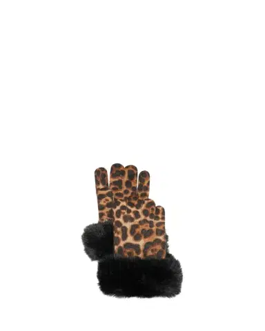 Sofia Cashmere Leopard Print Cashmere Gloves w/ Faux Fur Cuffs | Thumbnail 1 Sofia Cashmere Leopard Print Cashmere Gloves w/ Faux Fur Cuffs | Thumbnail 1
