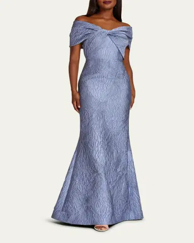 Rickie Freeman for Teri Jon Off-Shoulder Jacquard Trumpet Gown | Thumbnail 2 Rickie Freeman for Teri Jon Off-Shoulder Jacquard Trumpet Gown | Thumbnail 2