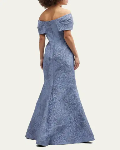 Rickie Freeman for Teri Jon Off-Shoulder Jacquard Trumpet Gown | Thumbnail 3 Rickie Freeman for Teri Jon Off-Shoulder Jacquard Trumpet Gown | Thumbnail 3