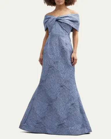 Rickie Freeman for Teri Jon Off-Shoulder Jacquard Trumpet Gown | Thumbnail 4 Rickie Freeman for Teri Jon Off-Shoulder Jacquard Trumpet Gown | Thumbnail 4