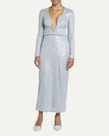 Giorgio Armani Plunging Sequined Knit Dress | Thumbnail 2