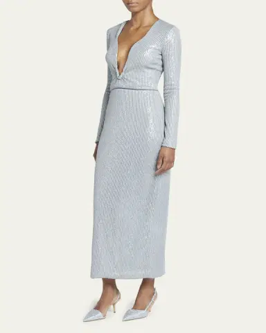 Giorgio Armani Plunging Sequined Knit Dress | Thumbnail 4