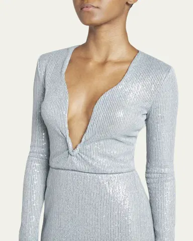 Giorgio Armani Plunging Sequined Knit Dress | Thumbnail 5