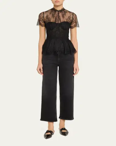 Simkhai Kehlani Sheer Lace Short-Sleeve Peplum Bustier Top | Thumbnail 2 Simkhai Kehlani Sheer Lace Short-Sleeve Peplum Bustier Top | Thumbnail 2