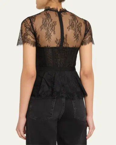 Simkhai Kehlani Sheer Lace Short-Sleeve Peplum Bustier Top | Thumbnail 3 Simkhai Kehlani Sheer Lace Short-Sleeve Peplum Bustier Top | Thumbnail 3