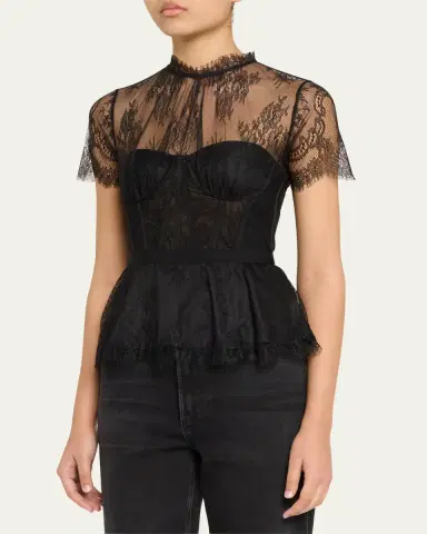 Simkhai Kehlani Sheer Lace Short-Sleeve Peplum Bustier Top | Thumbnail 4 Simkhai Kehlani Sheer Lace Short-Sleeve Peplum Bustier Top | Thumbnail 4