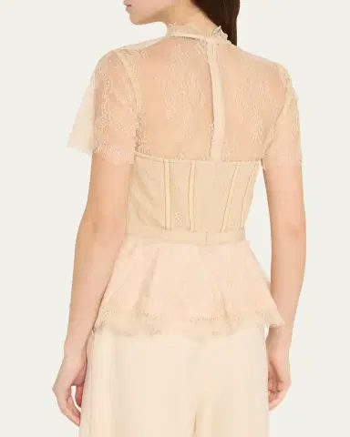 Simkhai Kehlani Sheer Lace Short-Sleeve Peplum Bustier Top | Thumbnail 7 Simkhai Kehlani Sheer Lace Short-Sleeve Peplum Bustier Top | Thumbnail 7