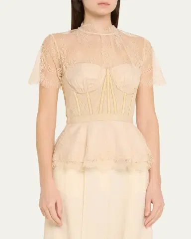 Simkhai Kehlani Sheer Lace Short-Sleeve Peplum Bustier Top | Thumbnail 8 Simkhai Kehlani Sheer Lace Short-Sleeve Peplum Bustier Top | Thumbnail 8