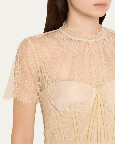 Simkhai Kehlani Sheer Lace Short-Sleeve Peplum Bustier Top | Thumbnail 9 Simkhai Kehlani Sheer Lace Short-Sleeve Peplum Bustier Top | Thumbnail 9