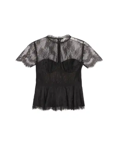 Simkhai Kehlani Sheer Lace Short-Sleeve Peplum Bustier Top | Thumbnail 1 Simkhai Kehlani Sheer Lace Short-Sleeve Peplum Bustier Top | Thumbnail 1