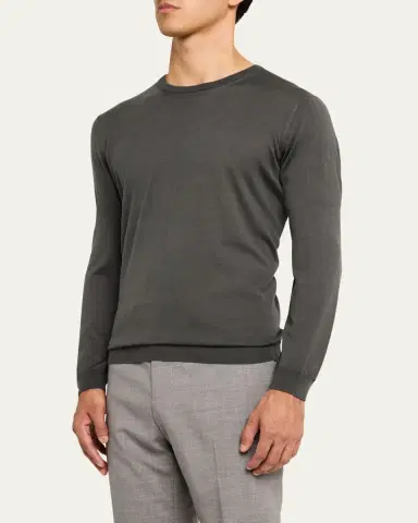 Giorgio Armani Men's Silk-Cotton Crew Sweater | Thumbnail 4