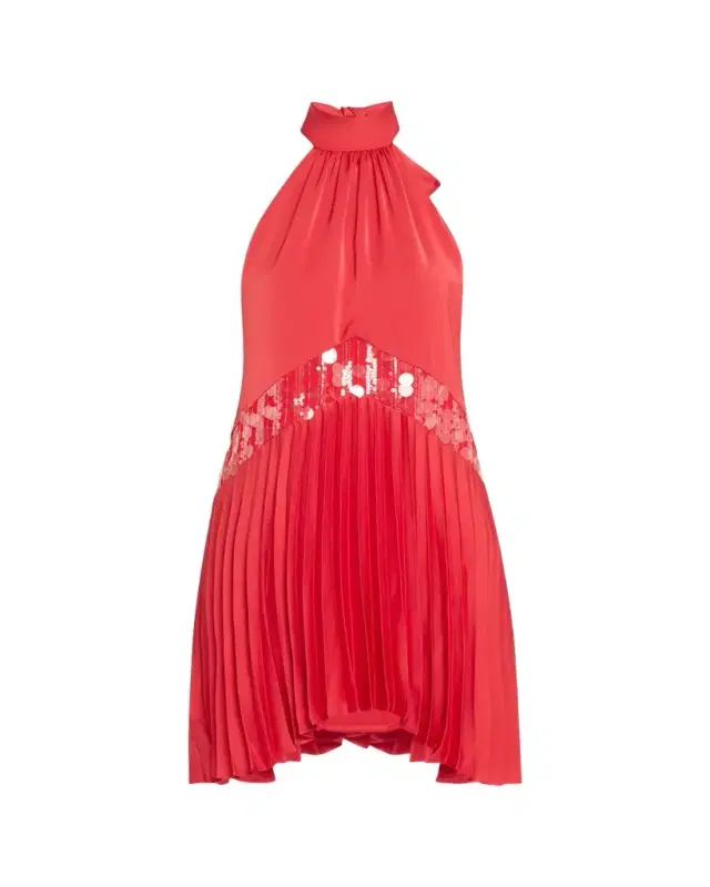 Ramy Brook Marcia Sequined Pleated Halter Mini Dress