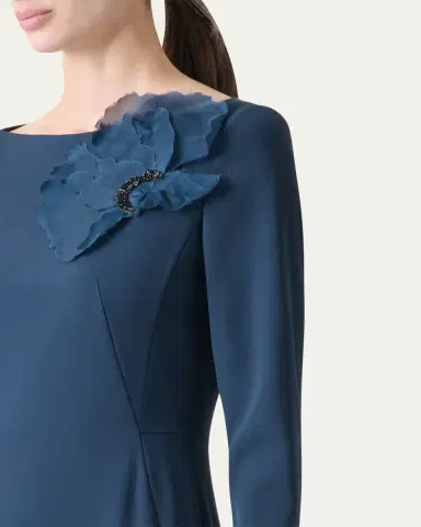 Akris Organza Anemone Corsage Long-Sleeve Crepe Gown | Thumbnail 5 Akris Organza Anemone Corsage Long-Sleeve Crepe Gown | Thumbnail 5
