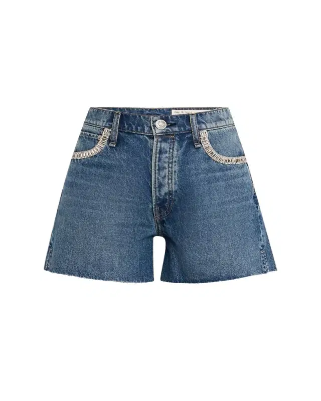 Embellished Cut-Off Denim Shorts