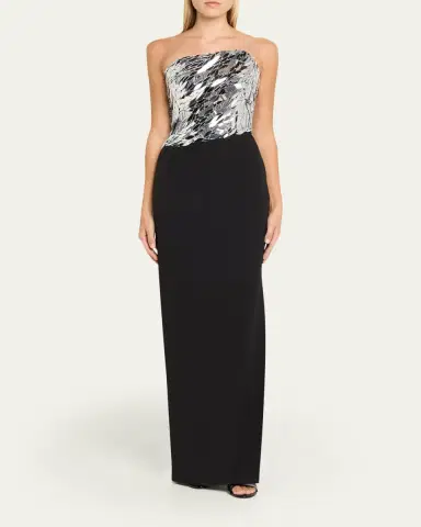 PAMELLA ROLAND Asymmetric Strapless Mirrored Crepe Column Gown | Thumbnail 2 PAMELLA ROLAND Asymmetric Strapless Mirrored Crepe Column Gown | Thumbnail 2
