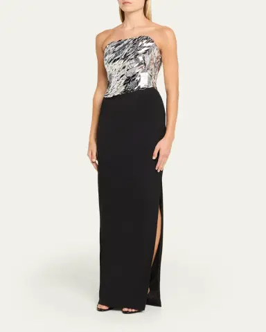 PAMELLA ROLAND Asymmetric Strapless Mirrored Crepe Column Gown | Thumbnail 4 PAMELLA ROLAND Asymmetric Strapless Mirrored Crepe Column Gown | Thumbnail 4