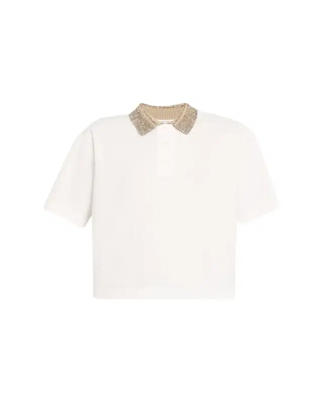 Brunello Cucinelli Paillette Collar Short-Sleeve Cotton Piquet Polo Shirt