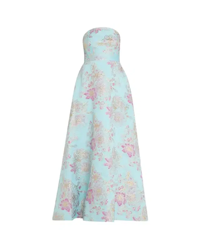 Rickie Freeman for Teri Jon Strapless Metallic Floral Jacquard Gown