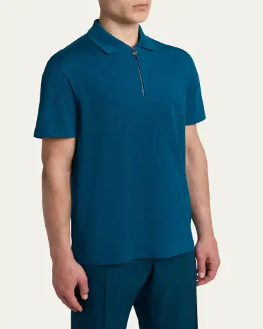 Versace Men's Medusa Zip Pique Polo Shirt | Thumbnail 4