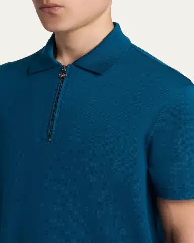 Versace Men's Medusa Zip Pique Polo Shirt | Thumbnail 5