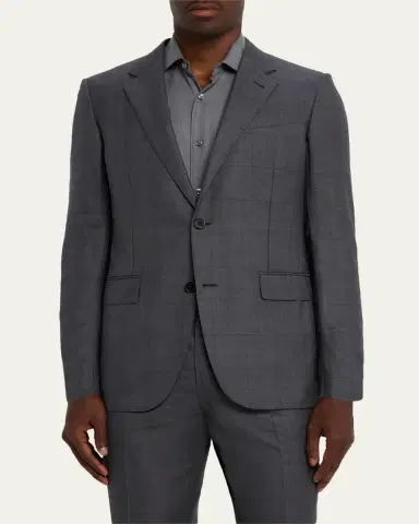 Zegna Men's Tonal Plaid 15milmil15 Wool Suit | Thumbnail 4 Zegna Men's Tonal Plaid 15milmil15 Wool Suit | Thumbnail 4