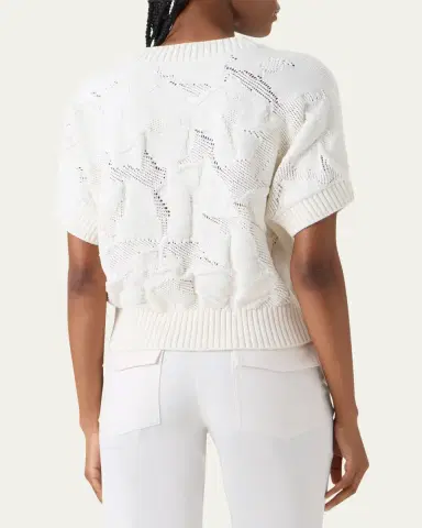 Akris punto Chunky Flower Ajour Knit Short-Sleeve Sweater | Thumbnail 3 Akris punto Chunky Flower Ajour Knit Short-Sleeve Sweater | Thumbnail 3
