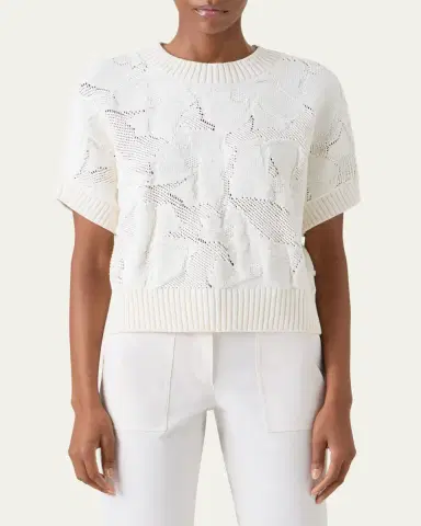 Akris punto Chunky Flower Ajour Knit Short-Sleeve Sweater | Thumbnail 4 Akris punto Chunky Flower Ajour Knit Short-Sleeve Sweater | Thumbnail 4