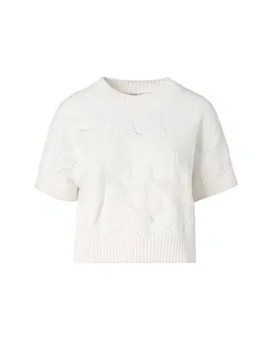 Akris punto Chunky Flower Ajour Knit Short-Sleeve Sweater | Thumbnail 1 Akris punto Chunky Flower Ajour Knit Short-Sleeve Sweater | Thumbnail 1