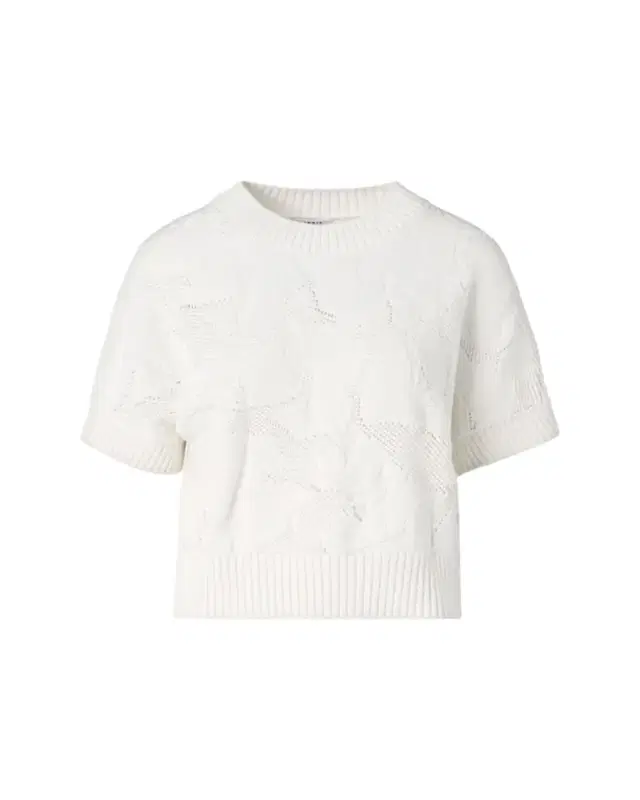 Chunky Flower Ajour Knit Short-Sleeve Sweater