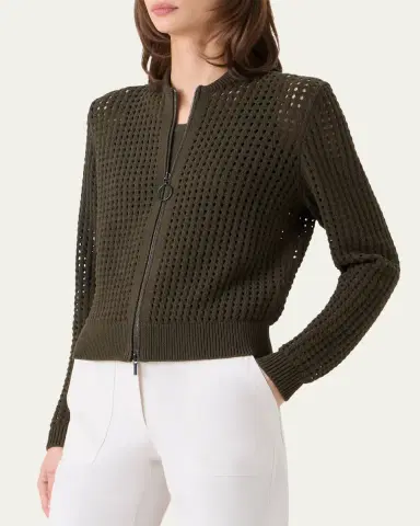 Akris punto Chunky Cotton Mesh Zip Bomber Cardigan | Thumbnail 4 Akris punto Chunky Cotton Mesh Zip Bomber Cardigan | Thumbnail 4