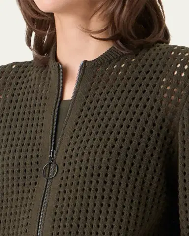 Akris punto Chunky Cotton Mesh Zip Bomber Cardigan | Thumbnail 5 Akris punto Chunky Cotton Mesh Zip Bomber Cardigan | Thumbnail 5