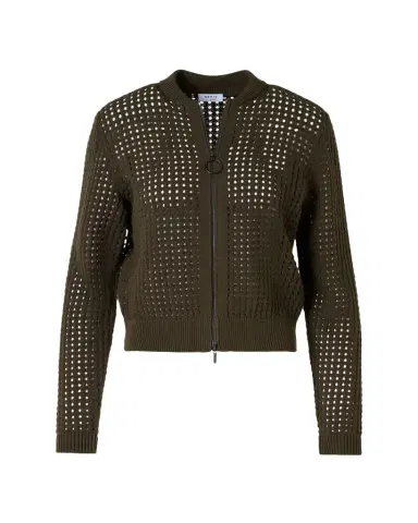 Akris punto Chunky Cotton Mesh Zip Bomber Cardigan | Thumbnail 1 Akris punto Chunky Cotton Mesh Zip Bomber Cardigan | Thumbnail 1