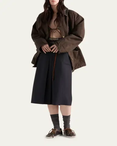 Prada Leather-Pockets Wool Midi Skirt | Thumbnail 2